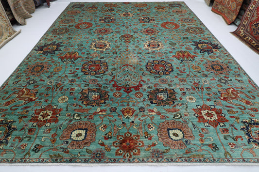307 x 417 cm | Oriental Floral Area Rug Afghan Hand Knotted veg Dye Wool Carpet