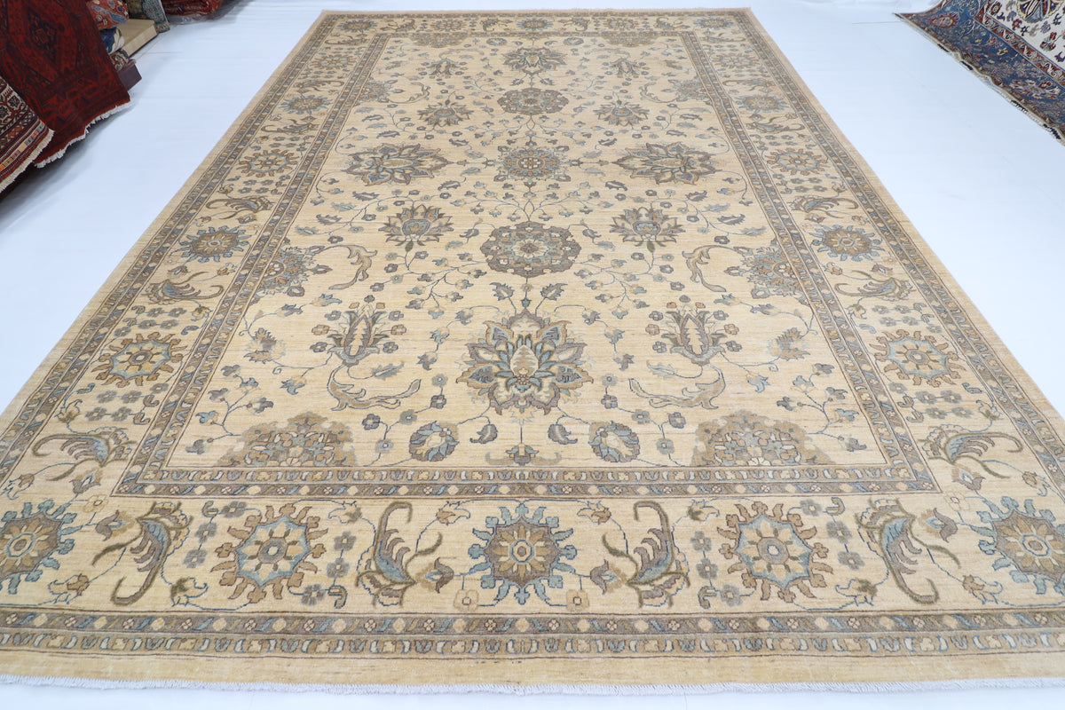 305 x 421 cm | Beige Floral Afghan Veg Dye Wool carpet