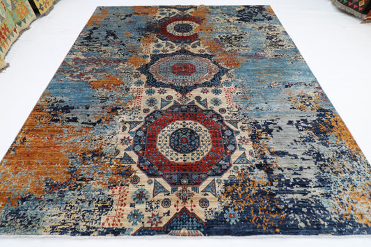 250 x 300 cm | Abstract Mamluk Handmade Afghan Area Carpet Hand Knotted Carpet Living Room Rug