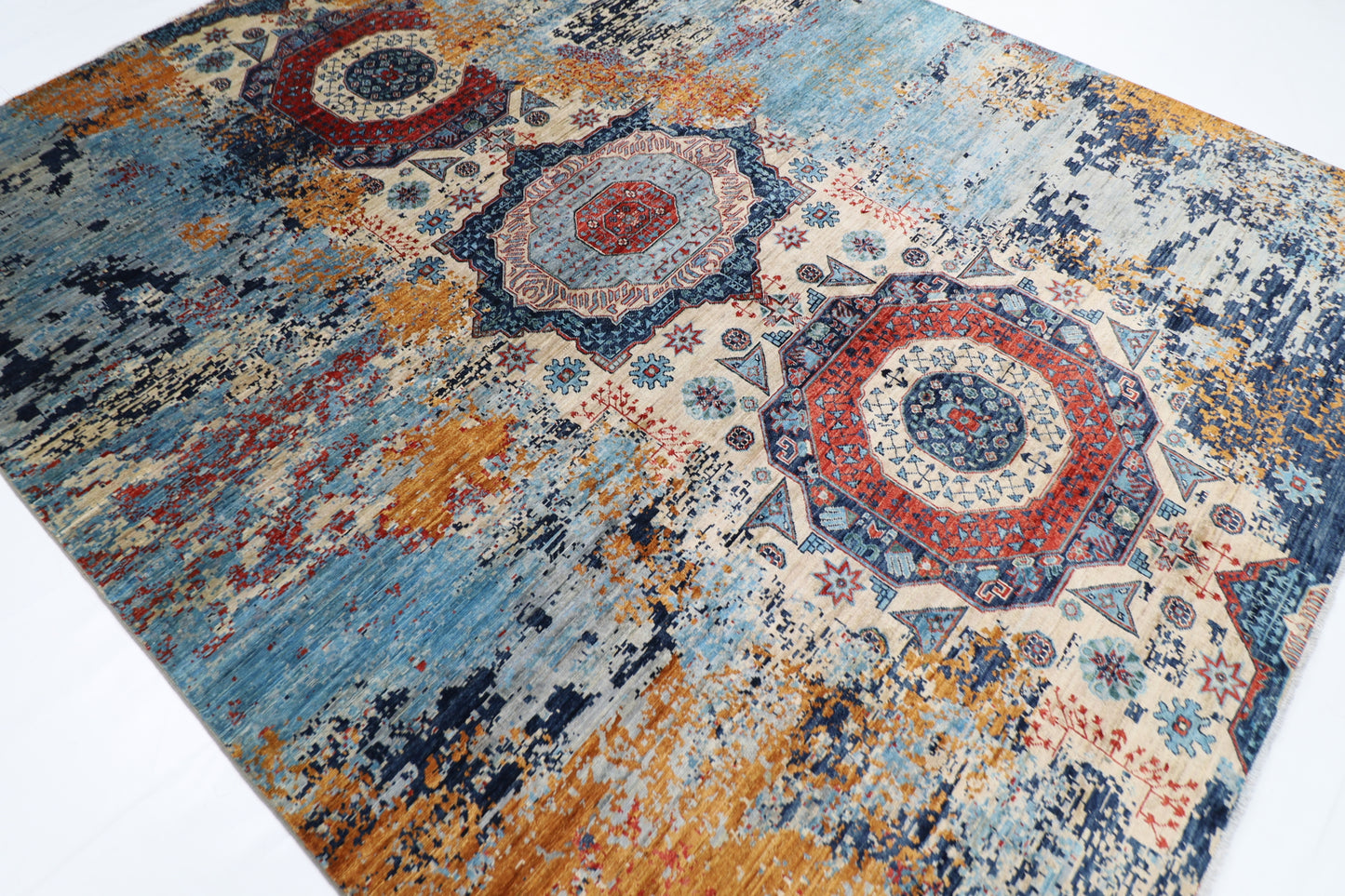 250 x 300 cm | Abstract Mamluk Handmade Afghan Area Carpet Hand Knotted Carpet Living Room Rug