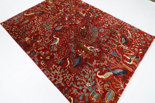 178 x 246 cm | Oriental  Birds Area Rug Afghan Hand Knotted Veg Dye Wool carpet