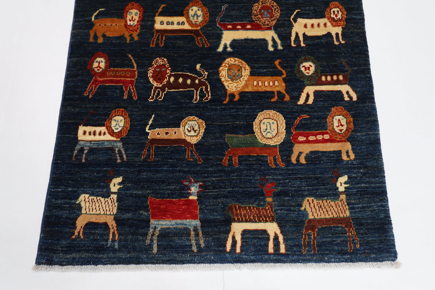 100 x 151 cm | Tribal Lion Blue Area Rug Afghan Hand Knotted veg Dye Wool carpet