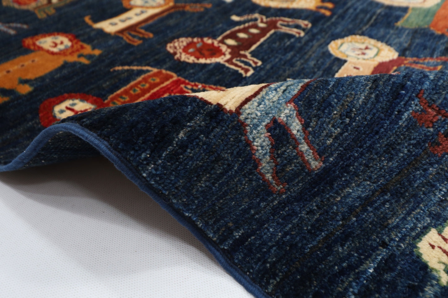 100 x 151 cm | Tribal Lion Blue Area Rug Afghan Hand Knotted veg Dye Wool carpet
