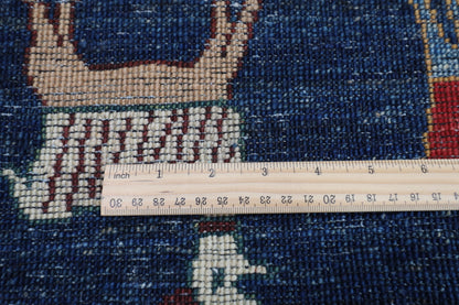 100 x 151 cm | Tribal Lion Blue Area Rug Afghan Hand Knotted veg Dye Wool carpet