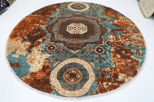 300 x 294 cm | Oriental Abstract Mamluk Round Rug Afghan Hand Knotted Veg Dye Wool carpet