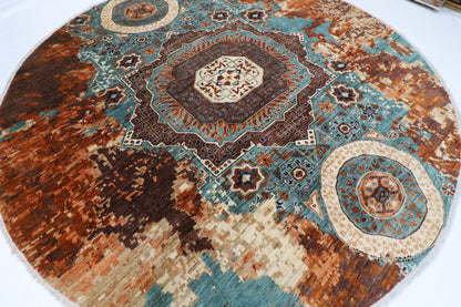 300 x 294 cm | Oriental Abstract Mamluk Round Rug Afghan Hand Knotted Veg Dye Wool carpet