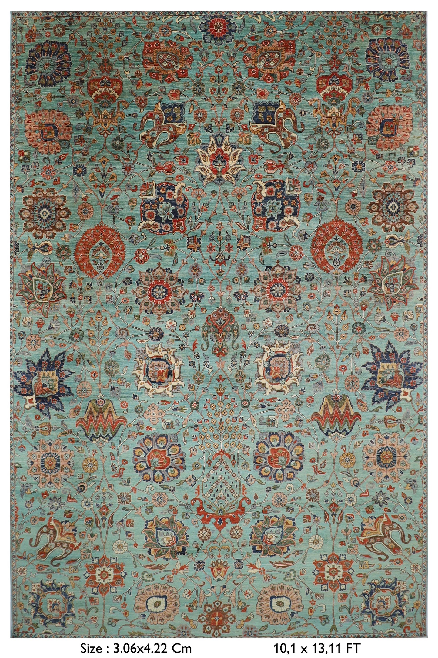 306 x 422 cm | Traditional Floral Area Rug Afghan Hand Knotted veg Dye Wool carpet