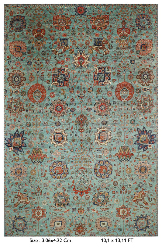 306 x 422 cm | Traditional Floral Area Rug Afghan Hand Knotted veg Dye Wool carpet