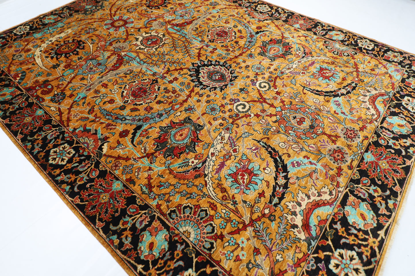 277 x 356 cm | Sickle Leaf Afghan Handmade Carpet Gold Colour