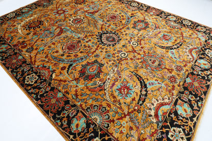 277 x 356 cm | Sickle Leaf Afghan Handmade Carpet Gold Colour