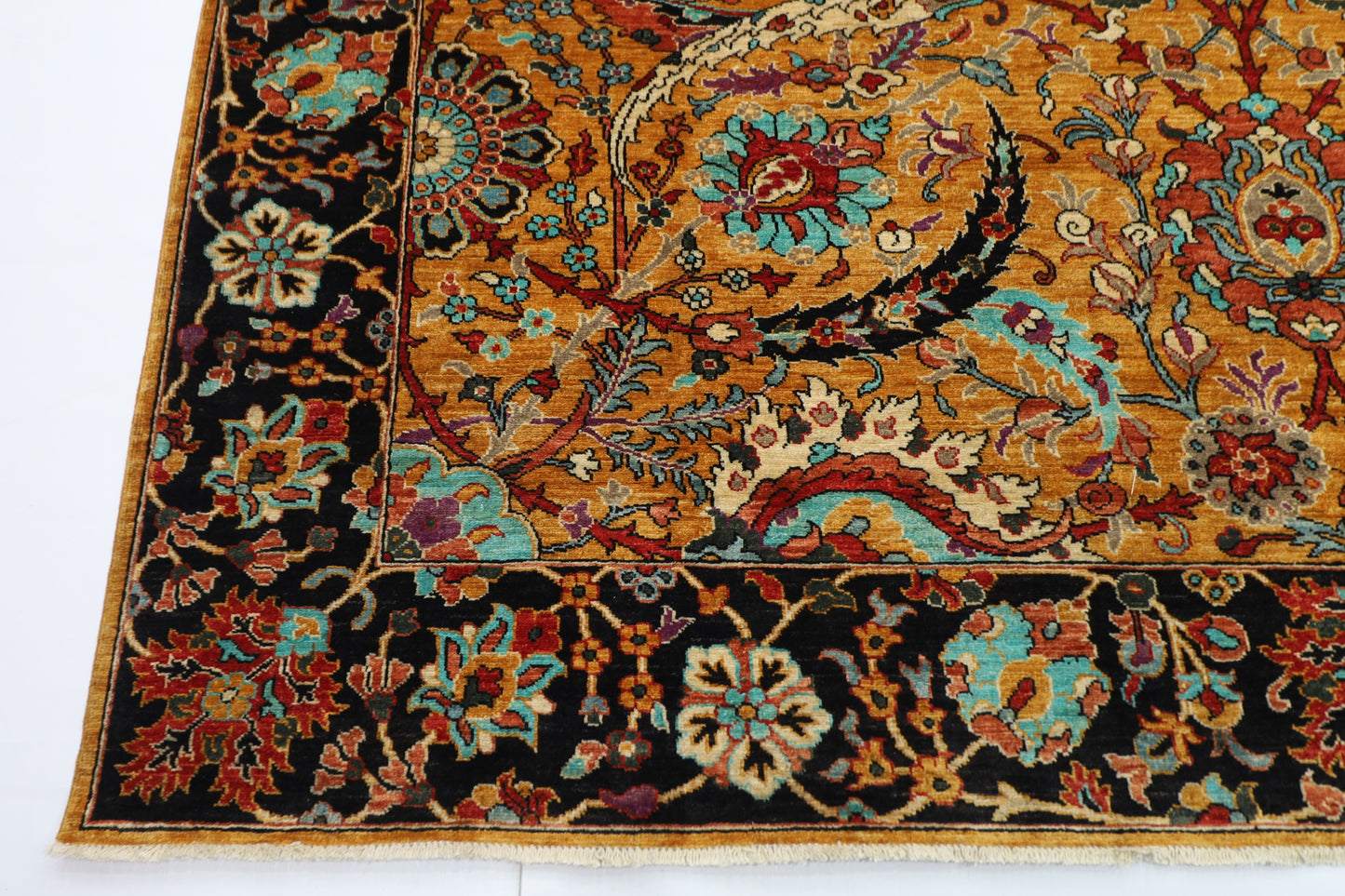 277 x 356 cm | Sickle Leaf Afghan Handmade Carpet Gold Colour