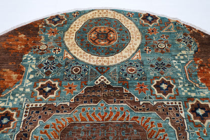 300 x 294 cm | Oriental Abstract Mamluk Round Rug Afghan Hand Knotted Veg Dye Wool carpet