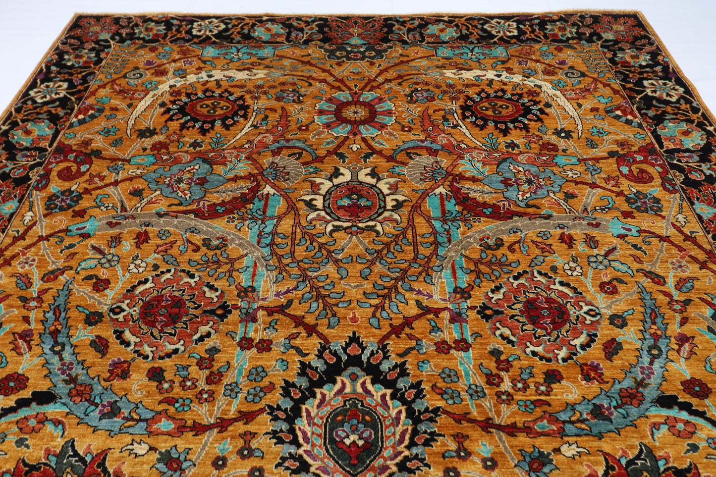 277 x 356 cm | Sickle Leaf Afghan Handmade Carpet Gold Colour