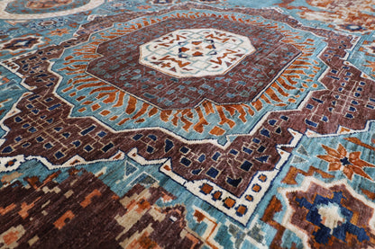300 x 294 cm | Oriental Abstract Mamluk Round Rug Afghan Hand Knotted Veg Dye Wool carpet
