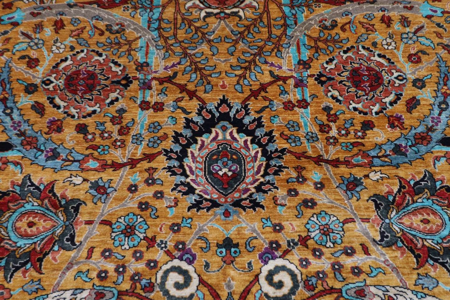 277 x 356 cm | Sickle Leaf Afghan Handmade Carpet Gold Colour