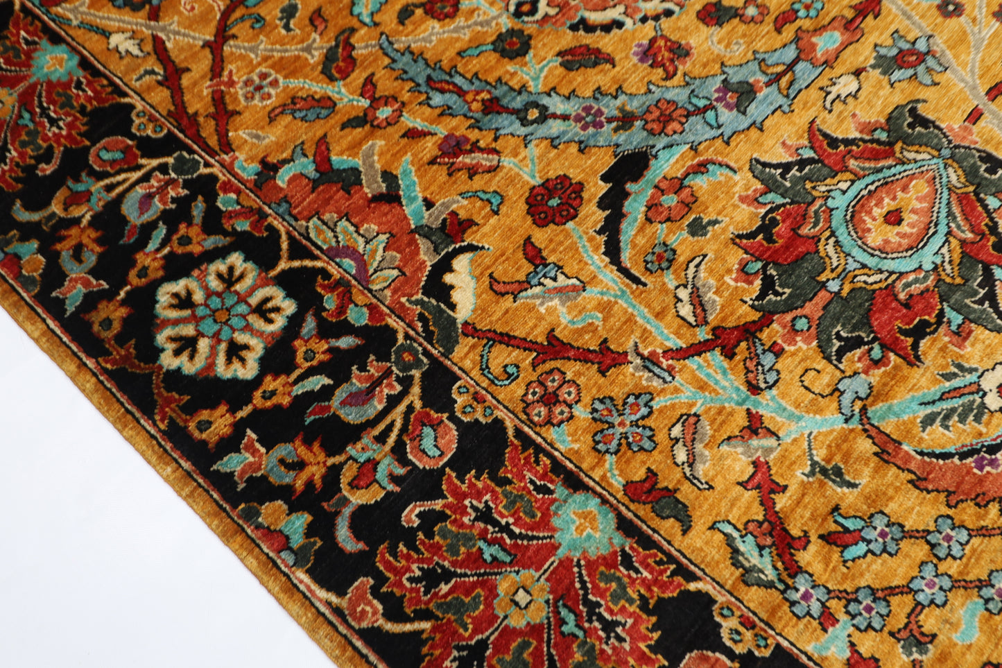 277 x 356 cm | Sickle Leaf Afghan Handmade Carpet Gold Colour
