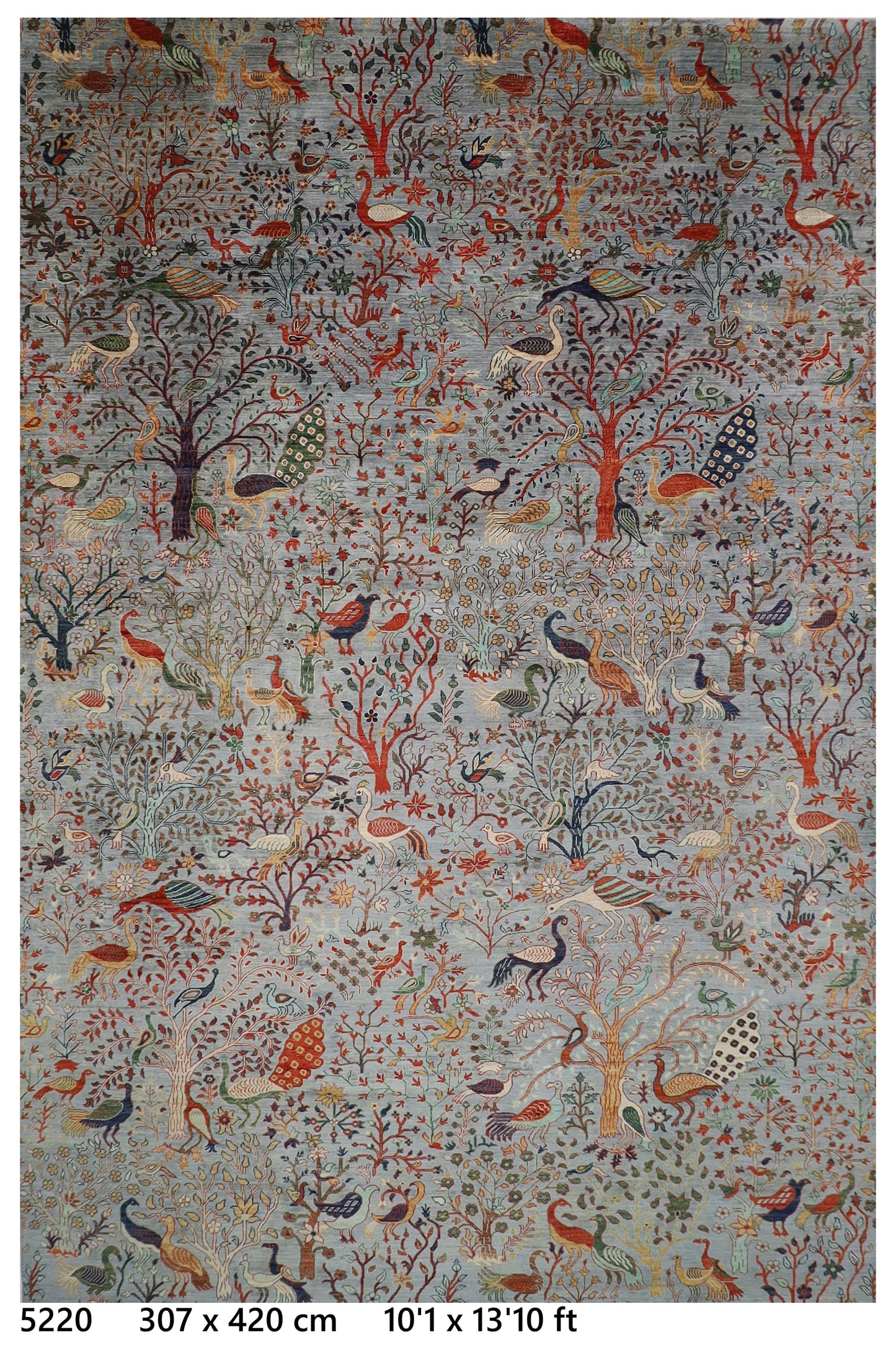 307 x 420 cm | Birds Gray Large Area Rug Afghan Hand Knotted veg Dye Wool carpet