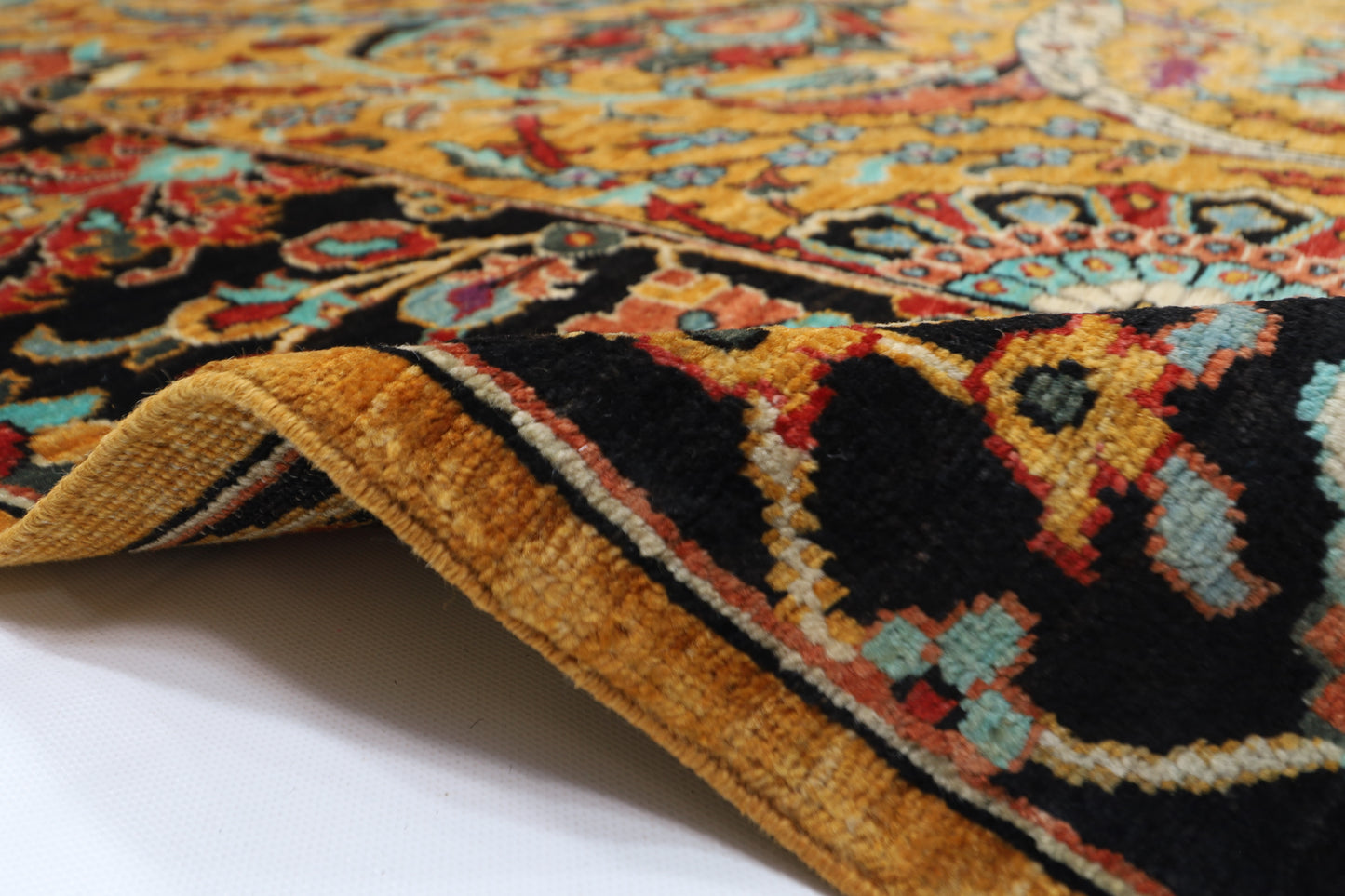 277 x 356 cm | Sickle Leaf Afghan Handmade Carpet Gold Colour