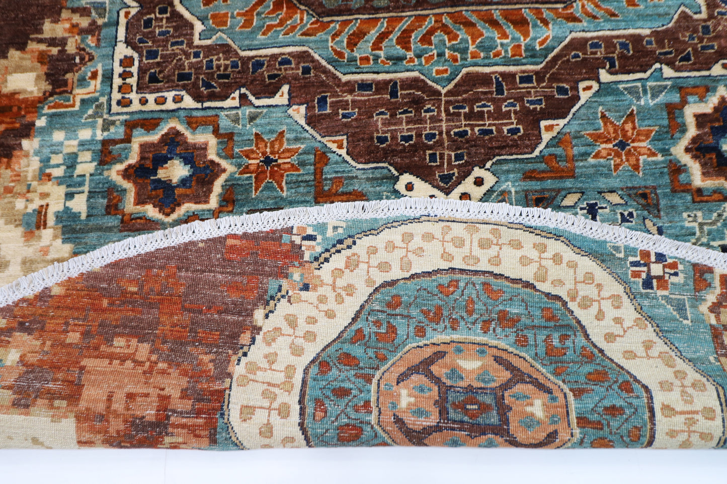 300 x 294 cm | Oriental Abstract Mamluk Round Rug Afghan Hand Knotted Veg Dye Wool carpet