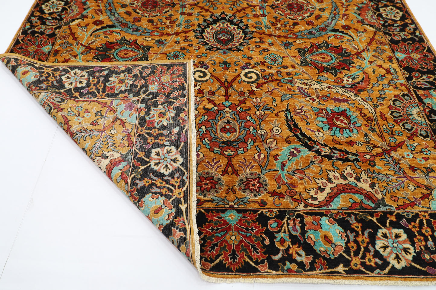 277 x 356 cm | Sickle Leaf Afghan Handmade Carpet Gold Colour