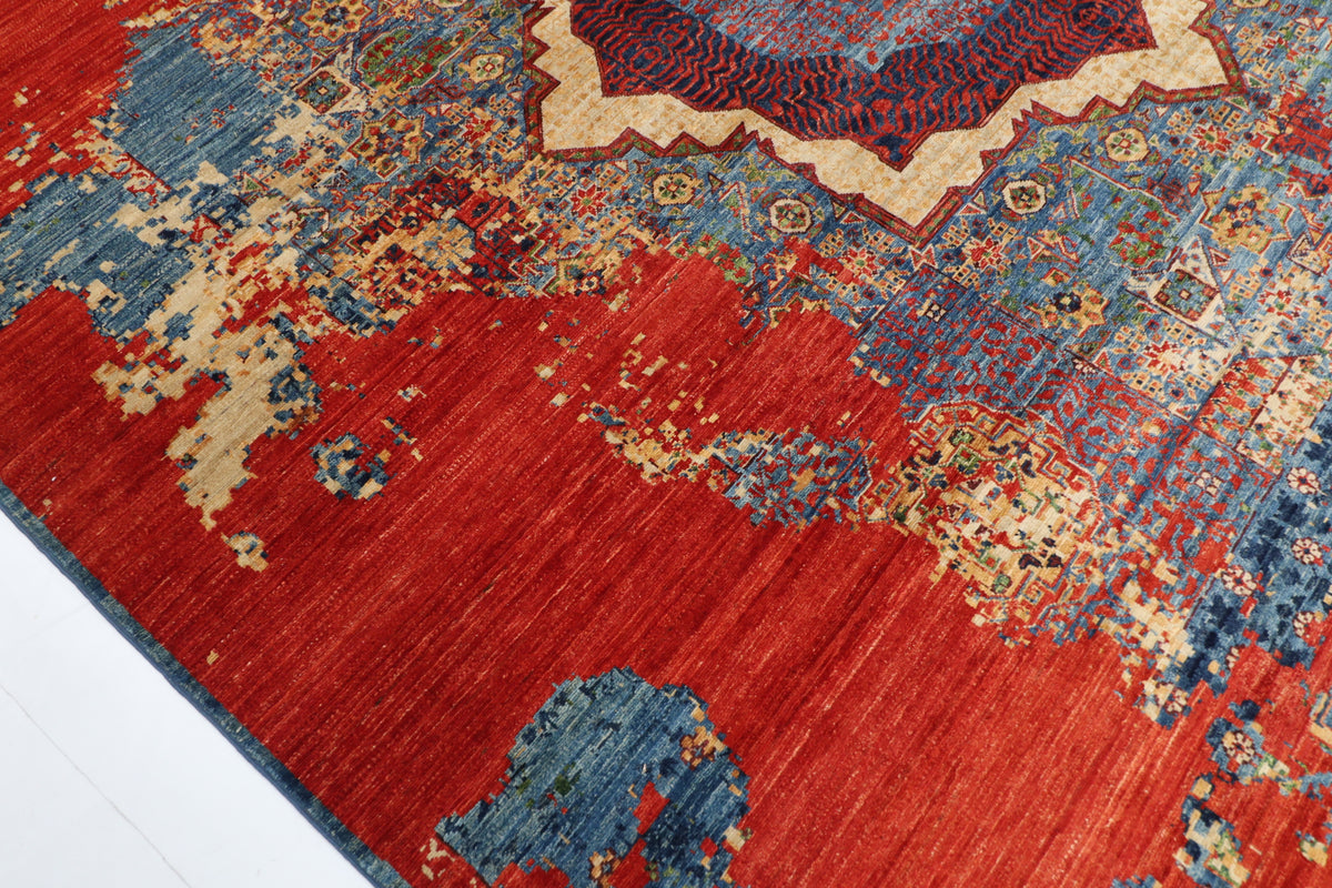 278 x 365 cm | Abstract Mamluk Afghan Veg Dye Wool carpet