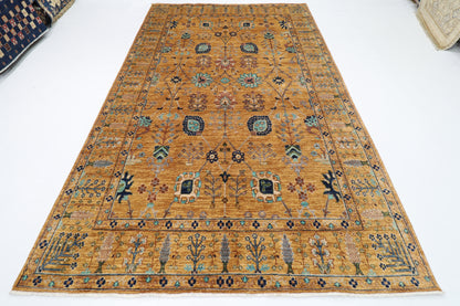 198 x 320 cm | Oriental Floral Gold Area Rug Afghan Hand Knotted Veg Dye Wool carpet