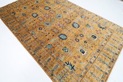 198 x 320 cm | Oriental Floral Gold Area Rug Afghan Hand Knotted Veg Dye Wool carpet