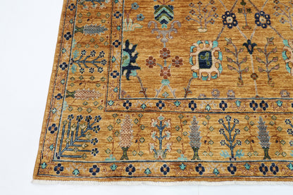 198 x 320 cm | Oriental Floral Gold Area Rug Afghan Hand Knotted Veg Dye Wool carpet