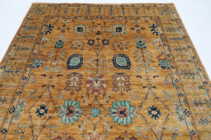 198 x 320 cm | Oriental Floral Gold Area Rug Afghan Hand Knotted Veg Dye Wool carpet