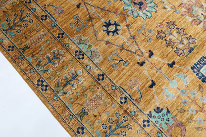 198 x 320 cm | Oriental Floral Gold Area Rug Afghan Hand Knotted Veg Dye Wool carpet