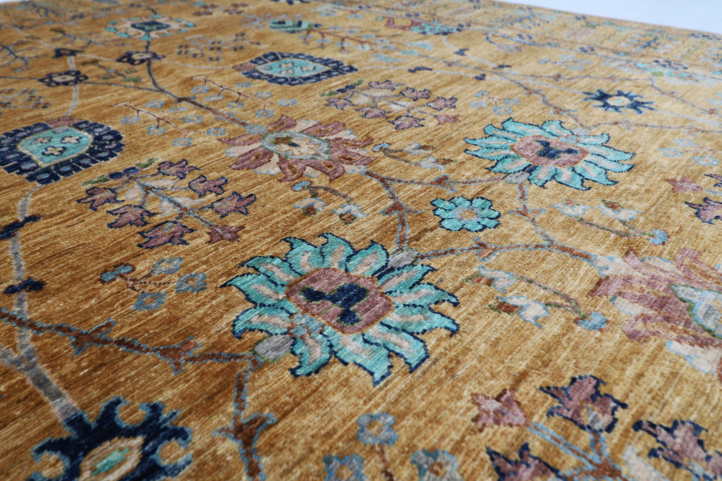198 x 320 cm | Oriental Floral Gold Area Rug Afghan Hand Knotted Veg Dye Wool carpet