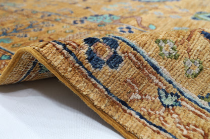 198 x 320 cm | Oriental Floral Gold Area Rug Afghan Hand Knotted Veg Dye Wool carpet