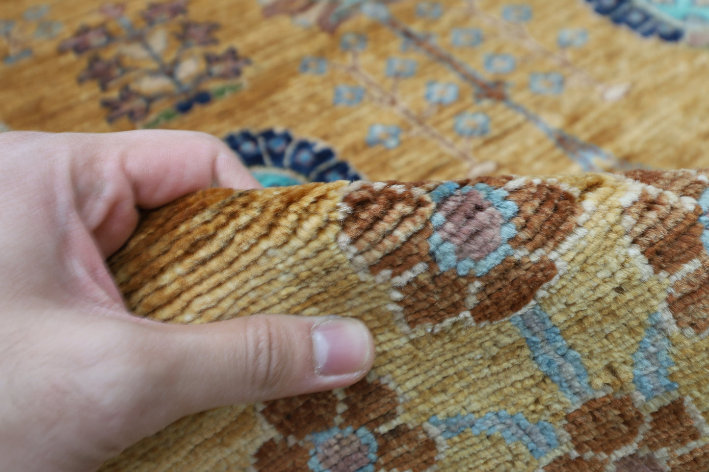 198 x 320 cm | Oriental Floral Gold Area Rug Afghan Hand Knotted Veg Dye Wool carpet