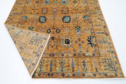 198 x 320 cm | Oriental Floral Gold Area Rug Afghan Hand Knotted Veg Dye Wool carpet
