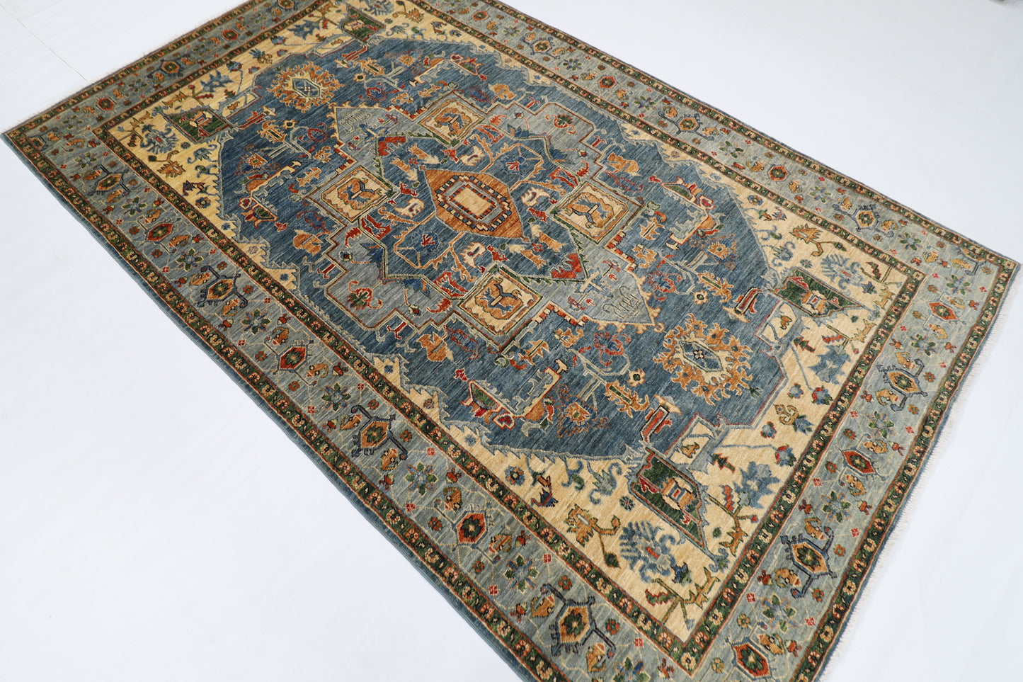 158 x 256 cm | Oriental heriz Geometric Area Rug Afghan Hand Knotted Veg Dye Wool carpet