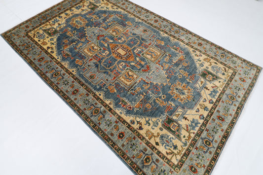 158 x 256 cm | Oriental heriz Geometric Area Rug Afghan Hand Knotted Veg Dye Wool carpet