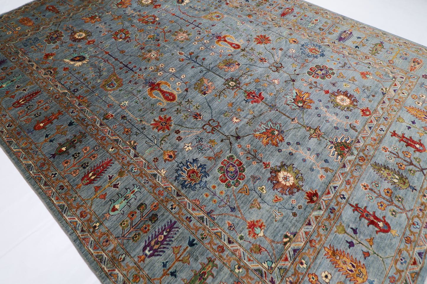273 x 365 cm | Sultani Blueish Gray Afghan Hand Knotted Carpet