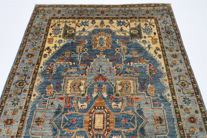 158 x 256 cm | Oriental heriz Geometric Area Rug Afghan Hand Knotted Veg Dye Wool carpet