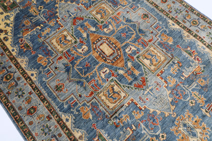 158 x 256 cm | Oriental heriz Geometric Area Rug Afghan Hand Knotted Veg Dye Wool carpet