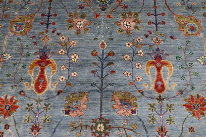 273 x 365 cm | Sultani Blueish Gray Afghan Hand Knotted Carpet