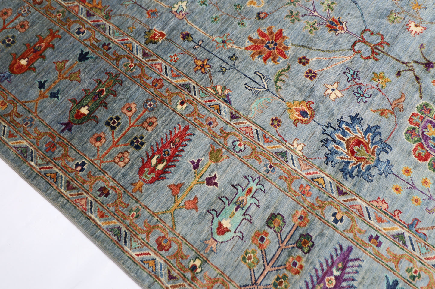 273 x 365 cm | Sultani Blueish Gray Afghan Hand Knotted Carpet
