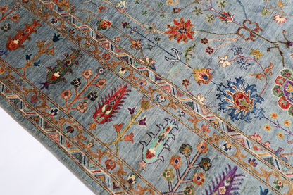 273 x 365 cm | Sultani Blueish Gray Afghan Hand Knotted Carpet