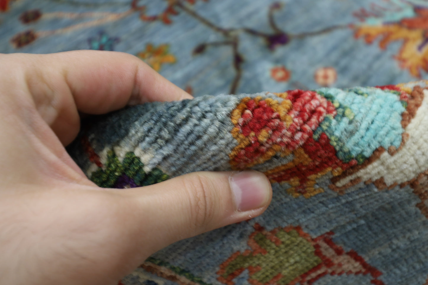273 x 365 cm | Sultani Blueish Gray Afghan Hand Knotted Carpet