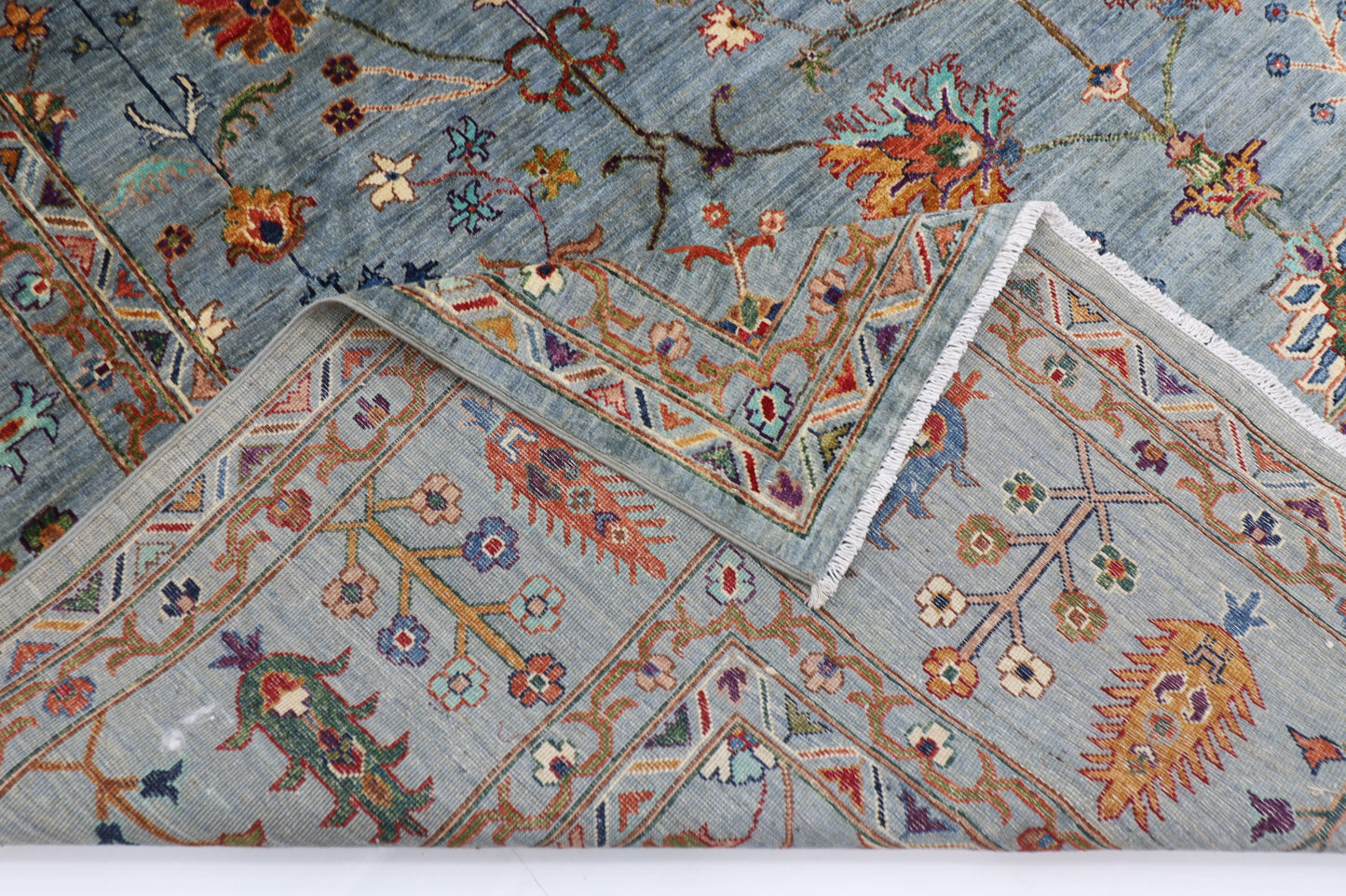 273 x 365 cm | Sultani Blueish Gray Afghan Hand Knotted Carpet