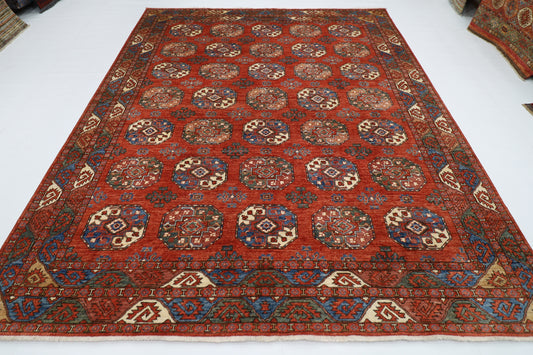 242 x 302 cm | Oriental Ersari Bokhara Red Area Rug Afghan Hand Knotted veg Dye Wool Carpet