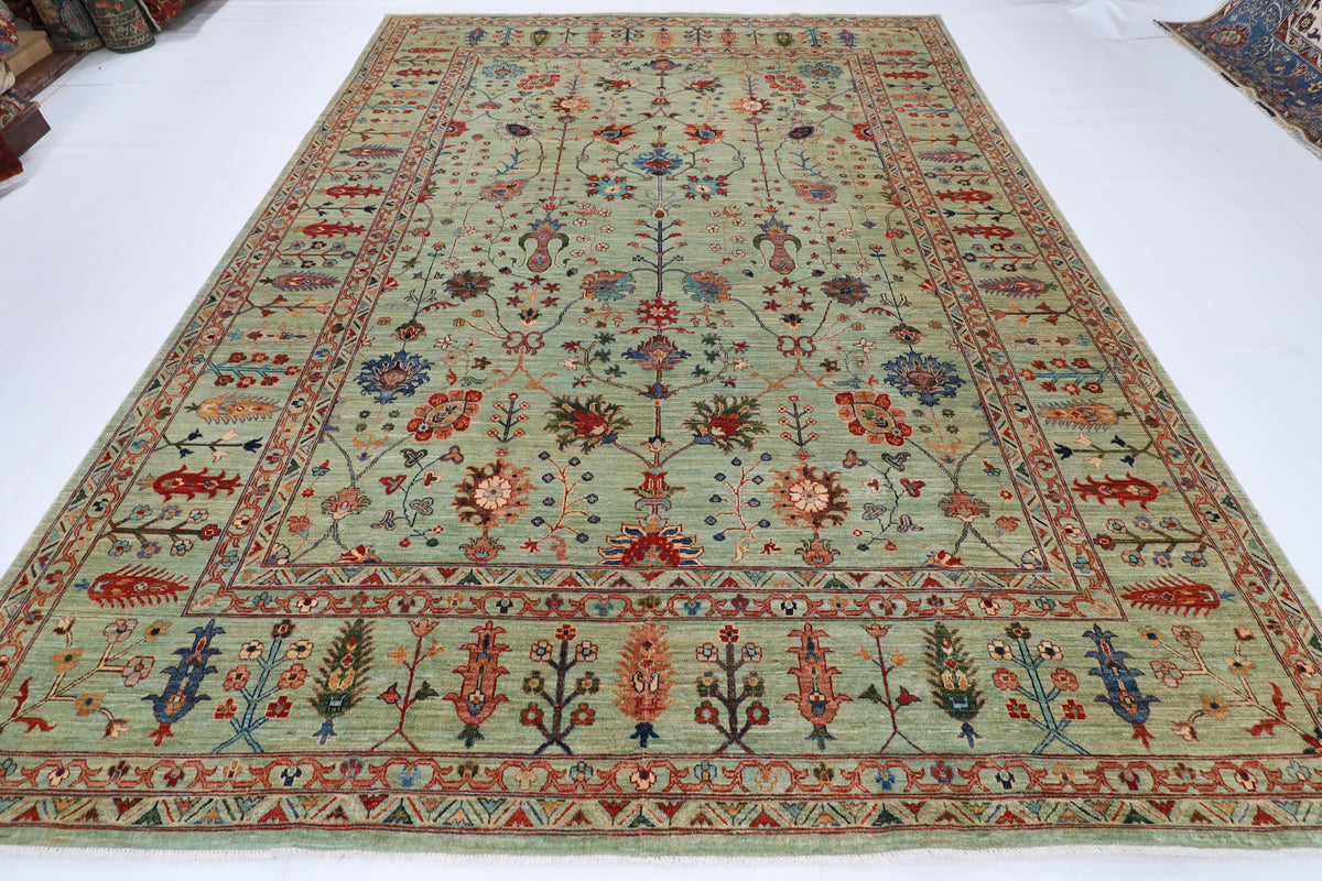269 x 365 cm | Green Sultani Afghan Veg Dye Wool carpet