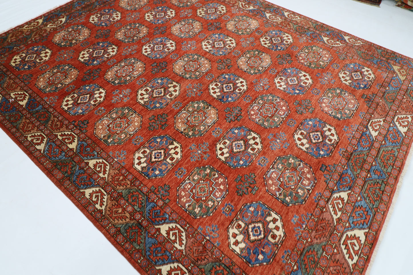 242 x 302 cm | Oriental Ersari Bokhara Red Area Rug Afghan Hand Knotted veg Dye Wool Carpet