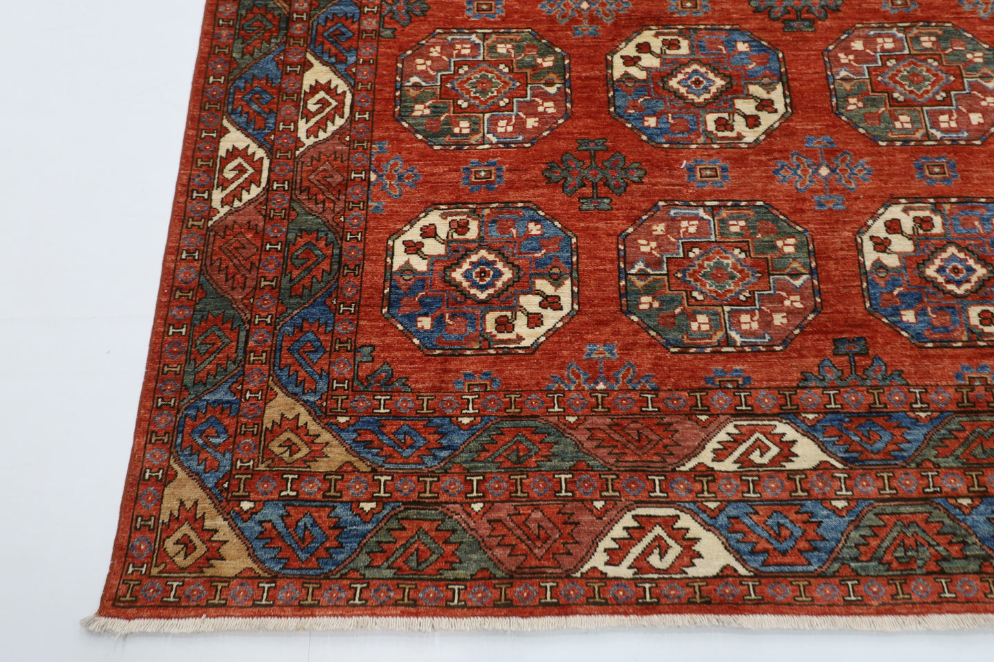 242 x 302 cm | Oriental Ersari Bokhara Red Area Rug Afghan Hand Knotted veg Dye Wool Carpet
