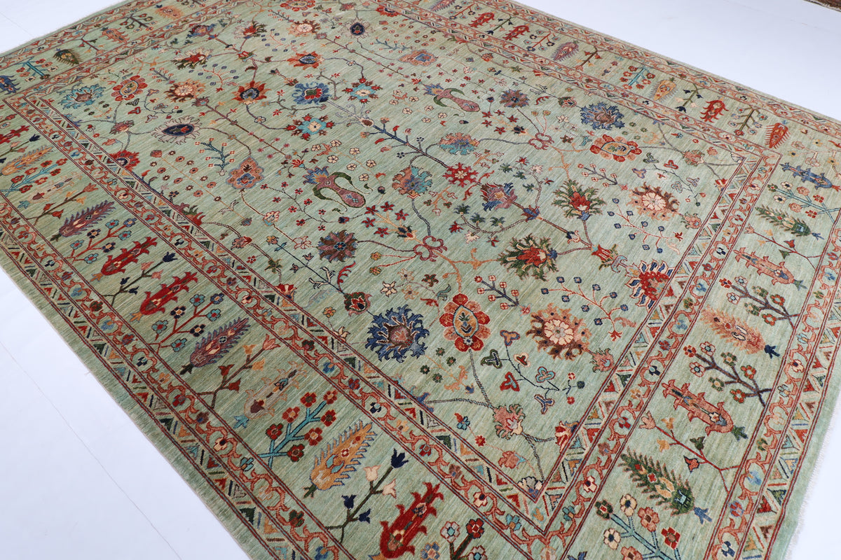 269 x 365 cm | Green Sultani Afghan Veg Dye Wool carpet