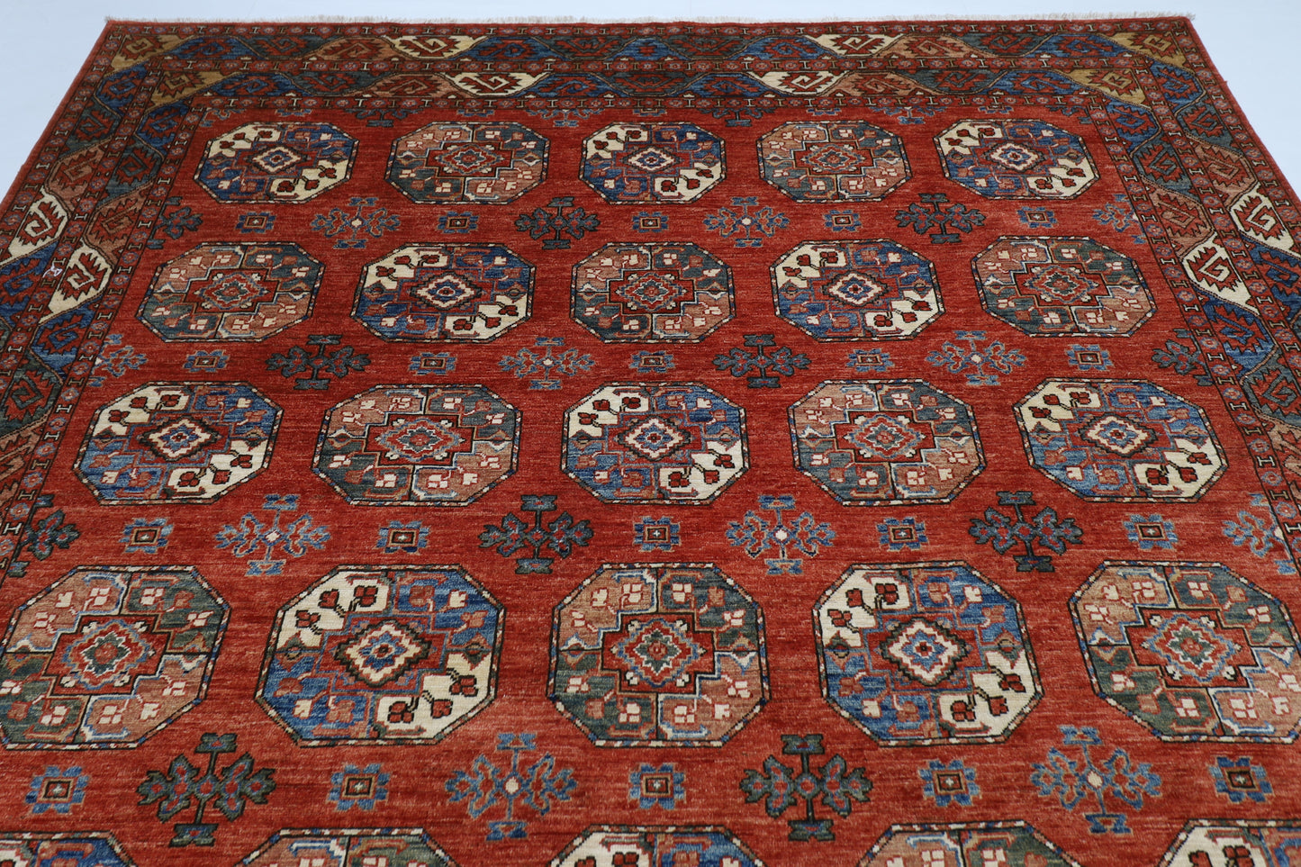 242 x 302 cm | Oriental Ersari Bokhara Red Area Rug Afghan Hand Knotted veg Dye Wool Carpet
